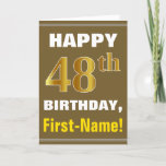 [ Thumbnail: Bold, Brown, Faux Gold 48th Birthday W/ Name Card ]