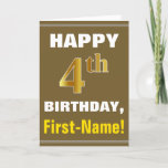 [ Thumbnail: Bold, Brown, Faux Gold 4th Birthday W/ Name Card ]