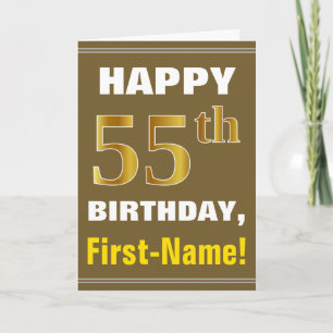 Bold, Brown, Faux Gold 55th Birthday w/ Name Card