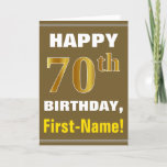 [ Thumbnail: Bold, Brown, Faux Gold 70th Birthday W/ Name Card ]