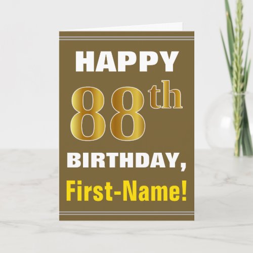 Bold, Brown, Faux Gold 88th Birthday w/ Name Card