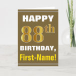 [ Thumbnail: Bold, Brown, Faux Gold 88th Birthday W/ Name Card ]