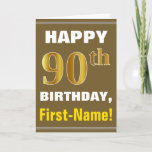 [ Thumbnail: Bold, Brown, Faux Gold 90th Birthday W/ Name Card ]