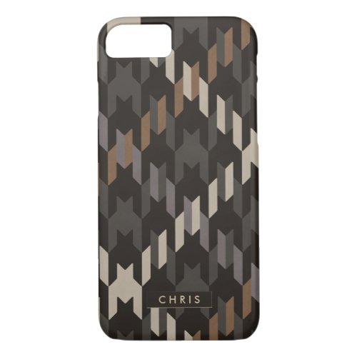 Bold brown houndstooth plaid pattern monogram iPhone 87 case