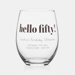 Bold Brown Modern 50th Birthday Custom Favor Stemless Wine Glass