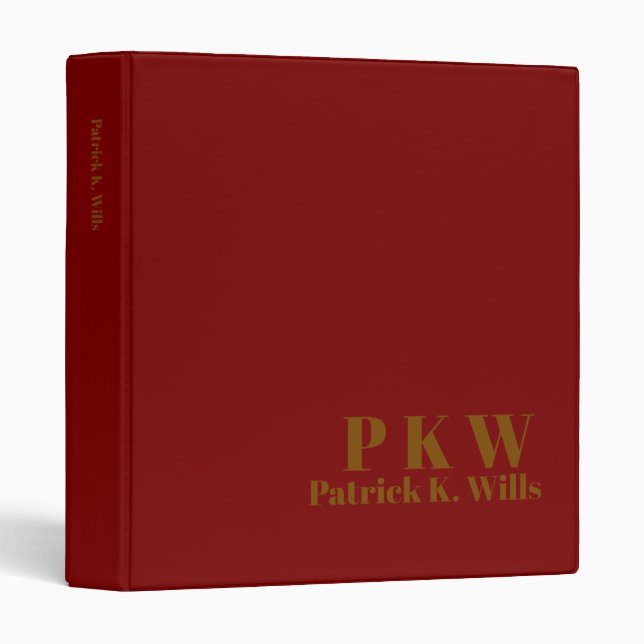 Bold Brown Monogram deep-red Portfolio  3 Ring Binder (Front/Spine)
