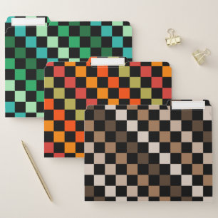 Bold Brown Orange Green Checkered Modern Spring File Folder