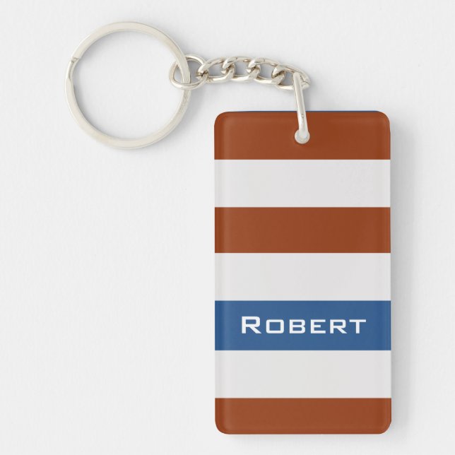 Bold Brown Stripes with Custom Name Keychain (Front)