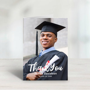 Bold Brush Script Graduate Photo Thank You Card