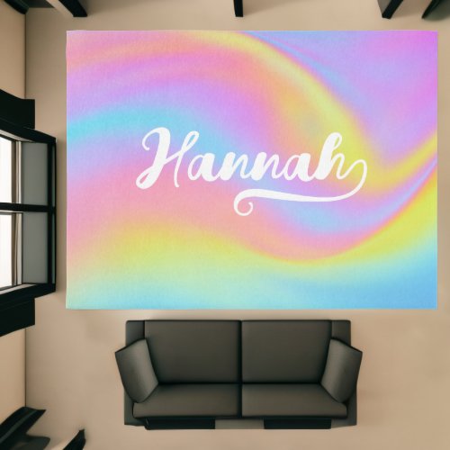 Bold Brush Script Name Ends with H Soft Iridescent Rug