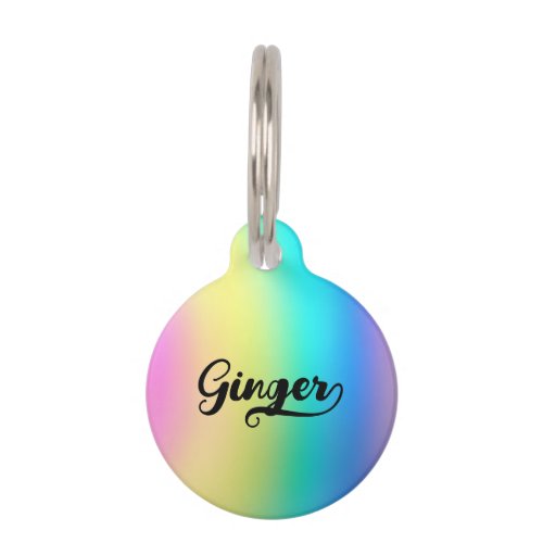 Bold Brush Script Name Holographic Gradient Pet ID Tag