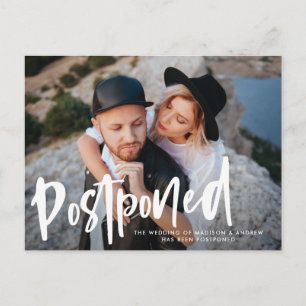 Bold Brush Script Photo Wedding Postponement Announcement Postcard