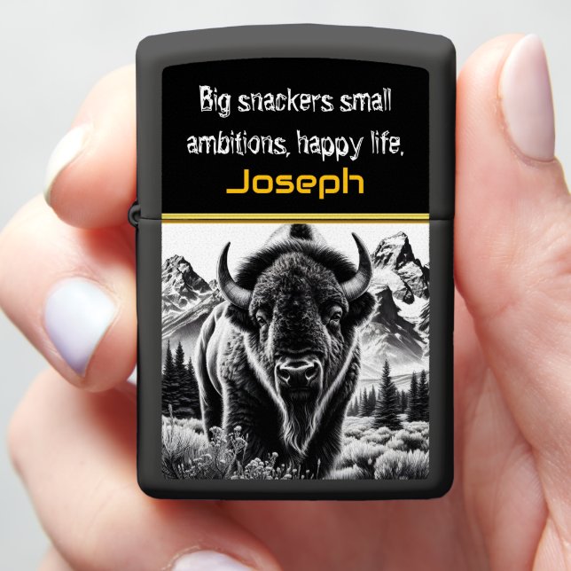Bold Buffalo Against Mountain Zippo Lighter (In Hand)