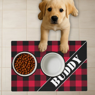 Bold Buffalo Red Black Plaid Pattern Name Dog Placemat