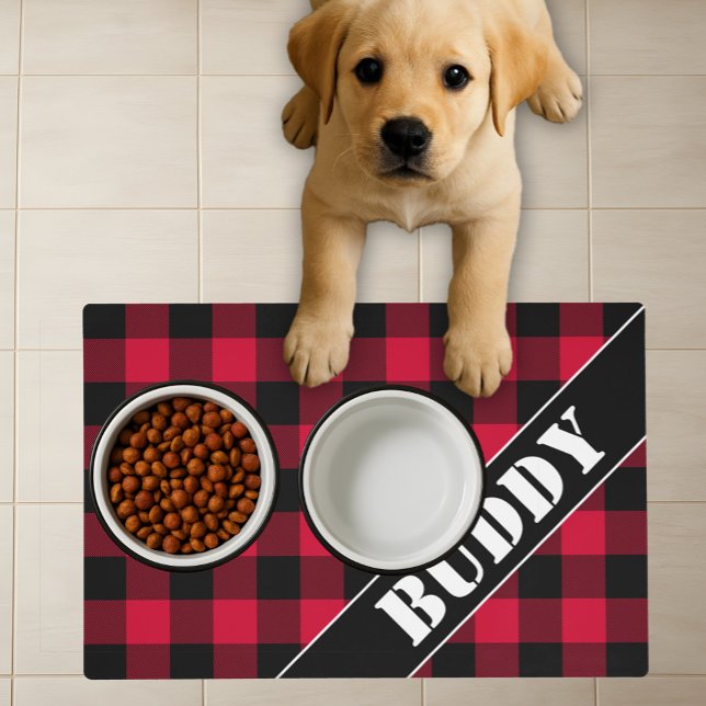 Bold Buffalo Red Black Plaid Pattern Name Dog Placemat (Creator Uploaded)