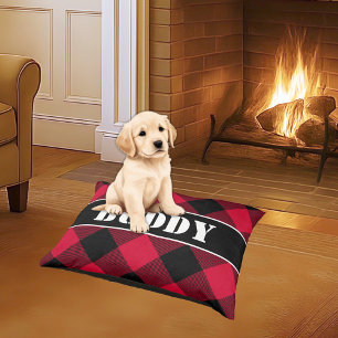 Bold Buffalo Red Black Plaid Pattern Name Pet Bed
