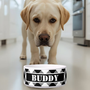 Bold Buffalo White Black Plaid Pattern Name Dog Bowl