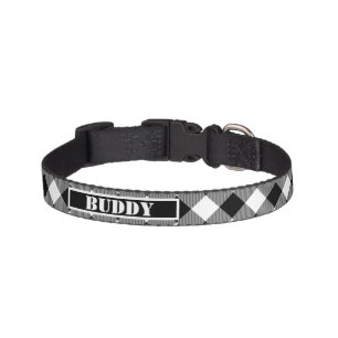 Bold Buffalo White Black Plaid Pattern Name Dog Pet Collar