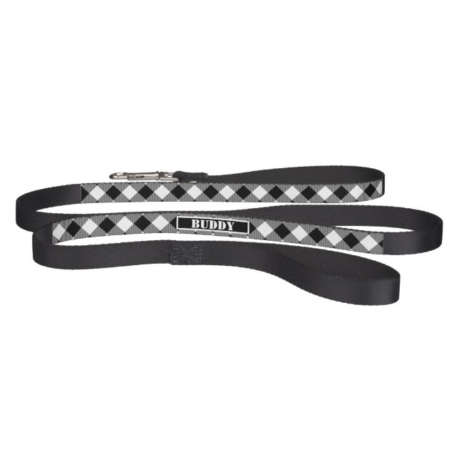 Bold Buffalo White Black Plaid Pattern Name Dog Pet Leash (Full)