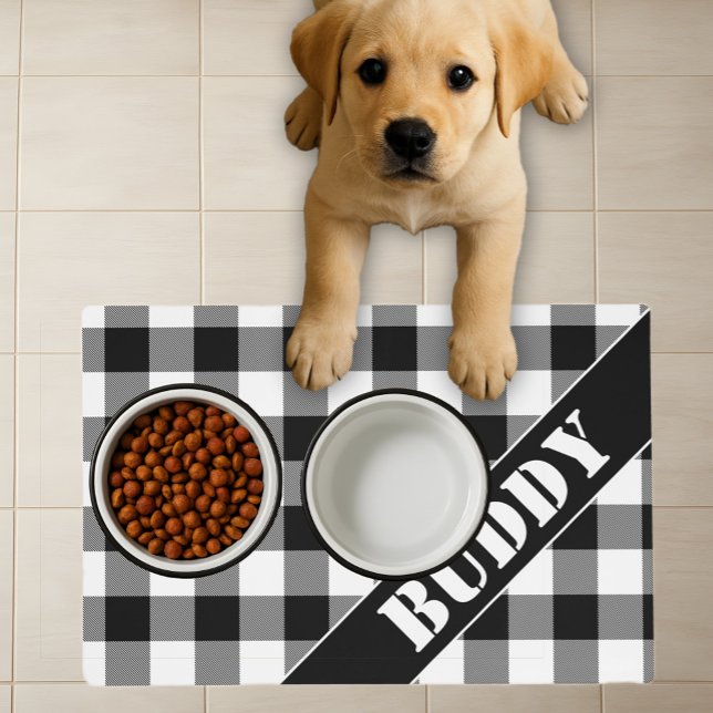 Bold Buffalo White Black Plaid Pattern Name Dog Placemat (Creator Uploaded)