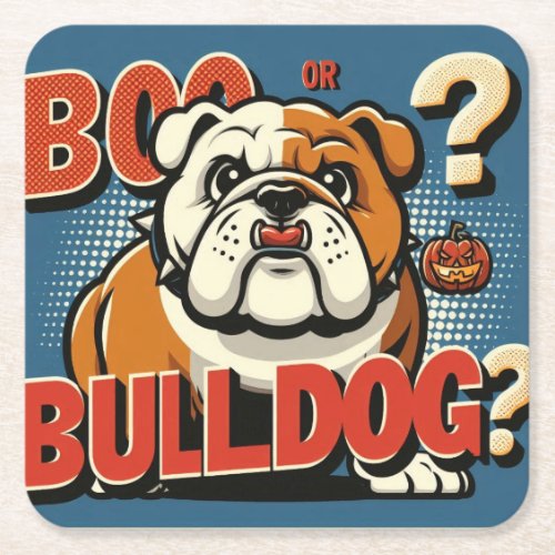 Bold Bulldog Pop Art Boo or Bulldog Illustration Square Paper Coaster