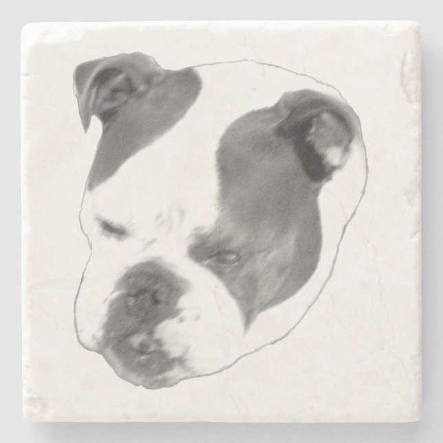 Bold bulldog portrait in high contrast stone coaster (Front)