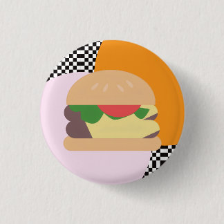 Bold Burger Checkered Pink Orange Black Button