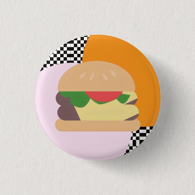 Bold Burger Checkered Pink Orange Black  Button (Front)