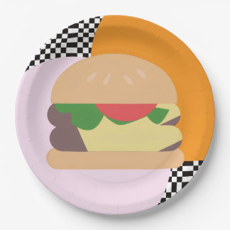 Bold Burger Checkered Pink Orange Black Paper Plates