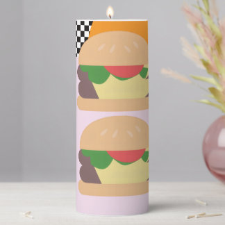Bold Burger Checkered Pink Orange Black Pillar Candle