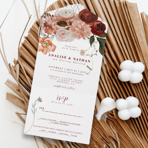 Bold Burgundy Bohemian Floral Wedding  All In One Invitation