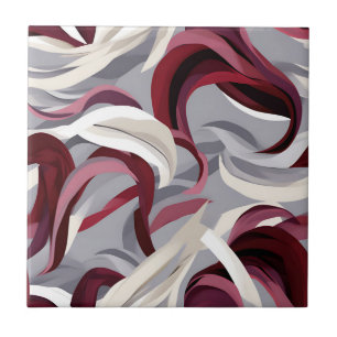 Bold Burgundy Brushstrokes on Gray Background Ceramic Tile