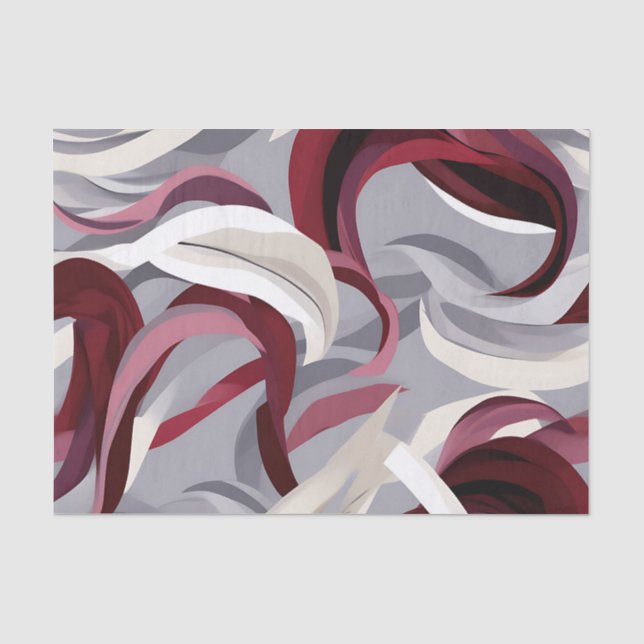 Bold Burgundy Brushstrokes on Gray Background  Tissue Paper (Front)