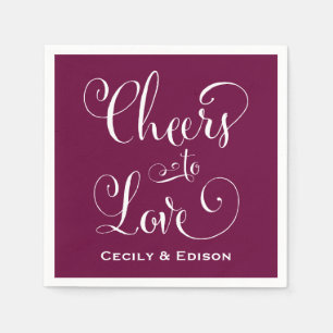 Bold Burgundy Cheers to Love Wedding Paper Napkins
