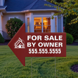 Bold Burgundy For Sale by Owner Arrow Yard Sign