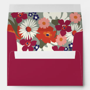 Bold Burgundy Orange Green Floral Vibrant Wedding Envelope