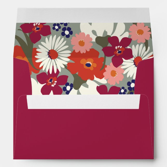Bold Burgundy Orange Green Floral Vibrant Wedding  Envelope (Back (Bottom))