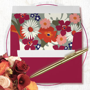 Bold Burgundy Orange Green Floral Vibrant Wedding  Envelope