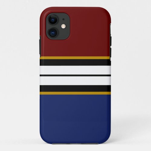 Bold Burgundy Red Black White Navy Racing Stripes  iPhone 11 Case