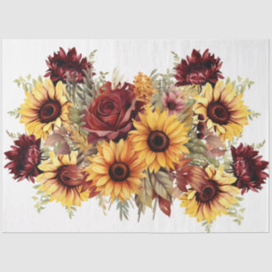 Bold Burgundy & Sunflowers Floral Decoupage Tissue Paper