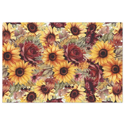 Bold Burgundy  Sunflowers Floral Decoupage  Tissue Paper