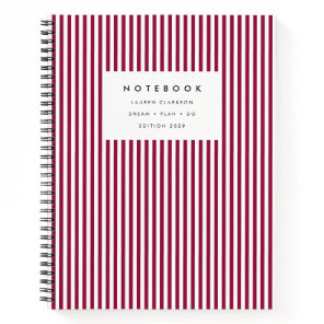 Bold Burgundy Vertical Stripe Notebook