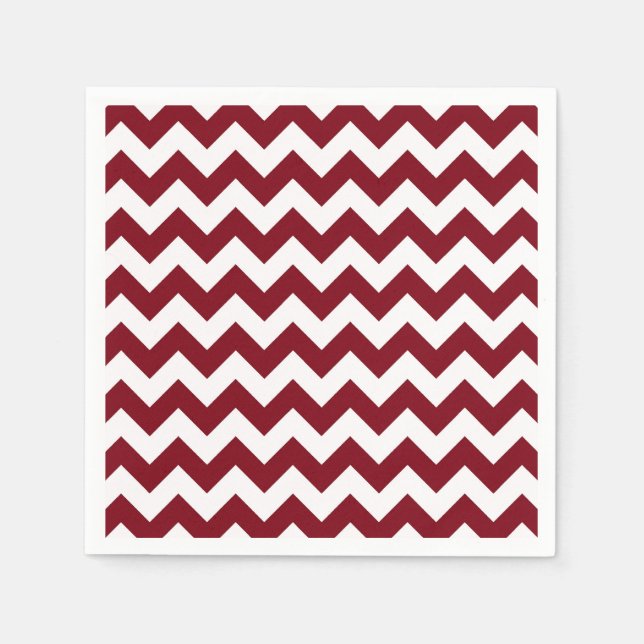 Bold Burgundy Wine & White Chevron Zig-Zag Pattern Paper Napkins (Front)