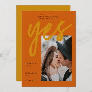 Bold Burnt Orange Ochre Big Script Photo Wedding Save The Date
