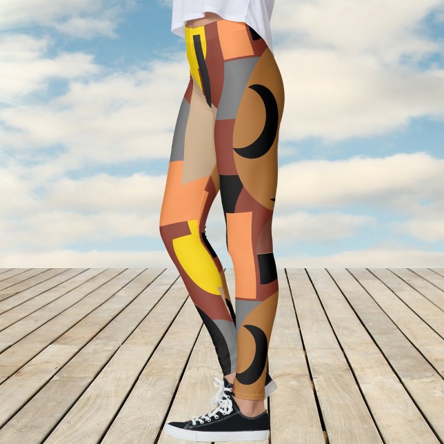 Bold Burnt Umber Colorful Abstract Pattern Leggings (Bold Burnt Umber Colorful Abstract Pattern Leggings)