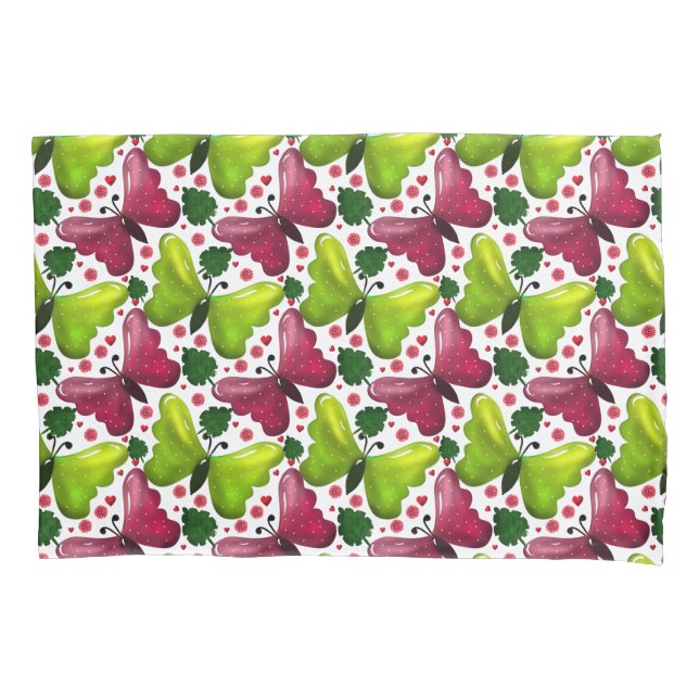 Bold Butterfly Floral Pattern with Hearts Pillow Case (Front)
