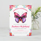 Bold, Butterfly Watercolor Floral Birthday Invitation (Standing Front)