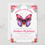 Bold, Butterfly Watercolor Floral Birthday Invitation (Front)