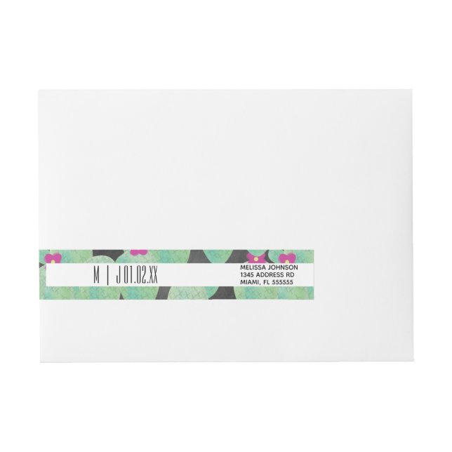 Bold Cactus Plants Greenery Wedding Logo Wrap Around Address Label (Front)