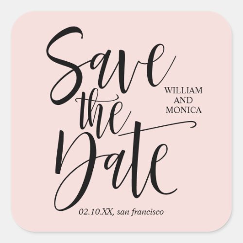 Bold Calligraphy  Black pink modern wedding Square Sticker